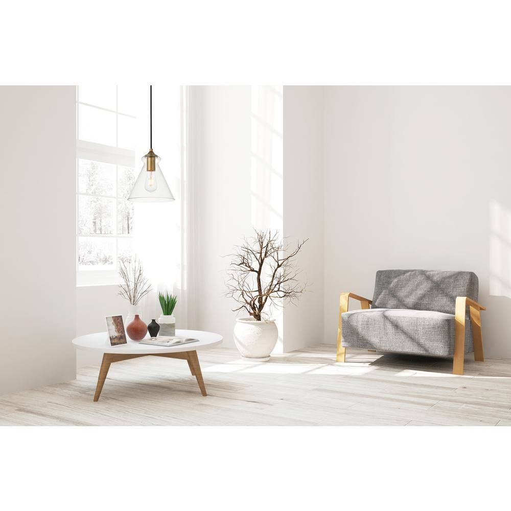Angle. Living District - Destry 1 Light Brass Pendant With Clear Glass - Brass And Clear.
