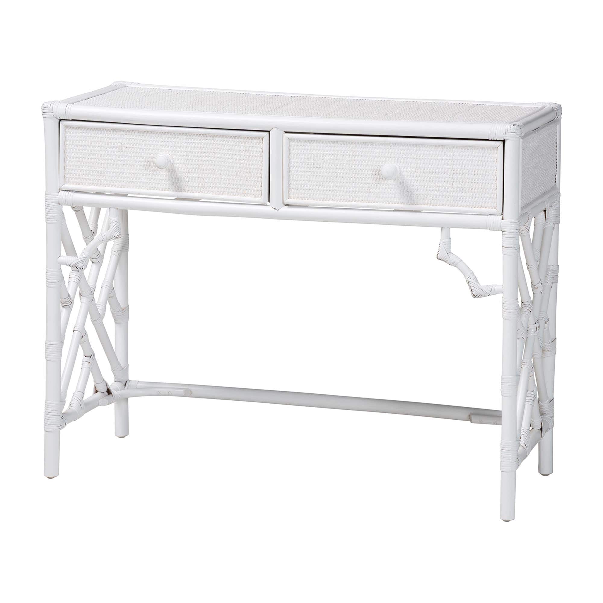 bali & pari - Lindie Natural Rattan Writing Desk with Two Drawers - White