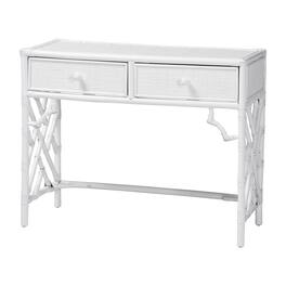 bali & pari - Lindie Natural Rattan Writing Desk with Two Drawers - White