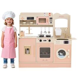 Gymax - Play Kitchen for Kids w/ Stoves Light Sound Faucet Microwave Oven Coffee Machine - Pink