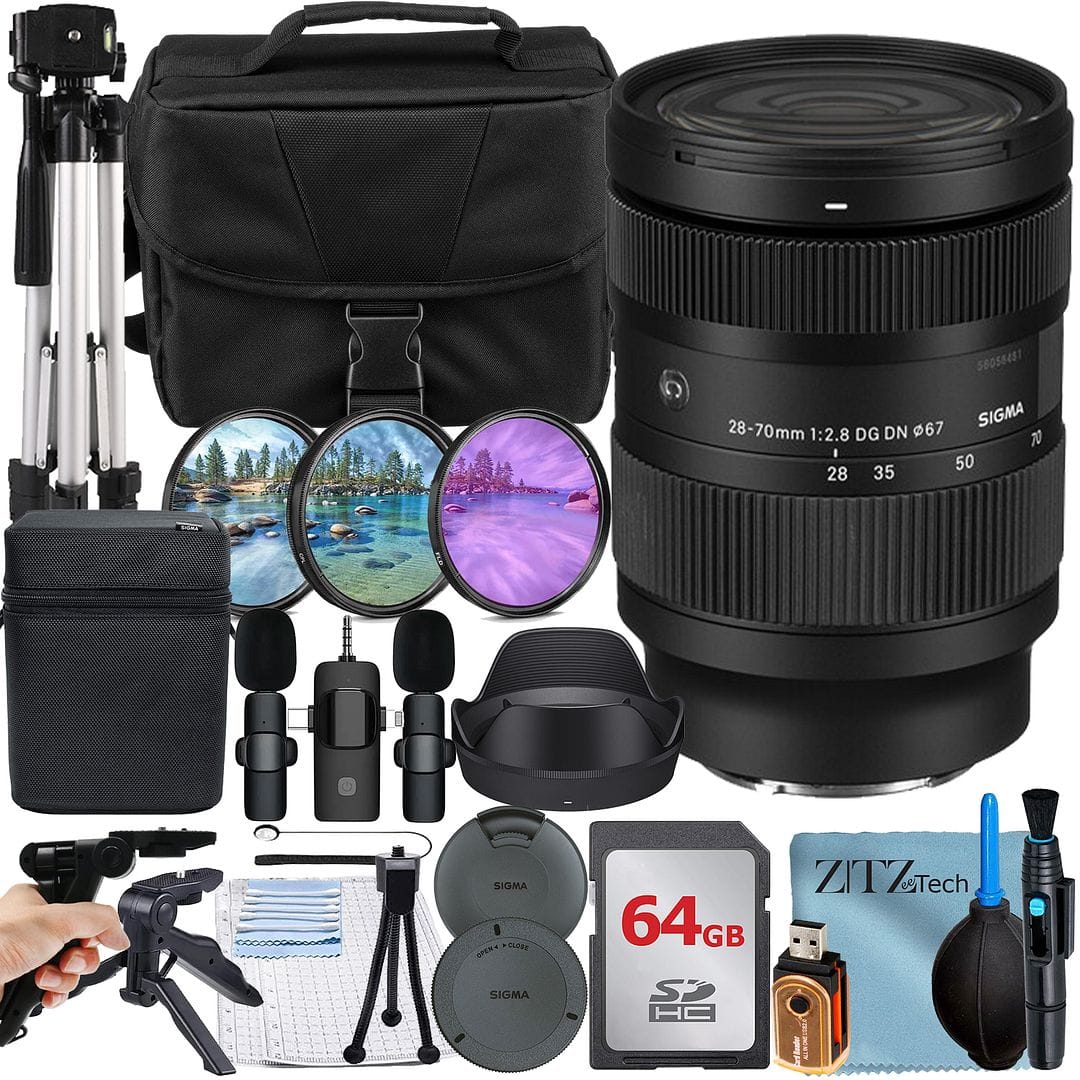 Sigma - 28-70mm f/2.8 DG DN Contemporary Lens for Sony E Mount Bundle with 64GB Memory Card + Case + ZeeTech Bundle - Black