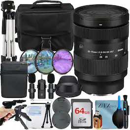 Sigma - 28-70mm f/2.8 DG DN Contemporary Lens for Sony E Mount Bundle with 64GB Memory Card + Case + ZeeTech Bundle - Black