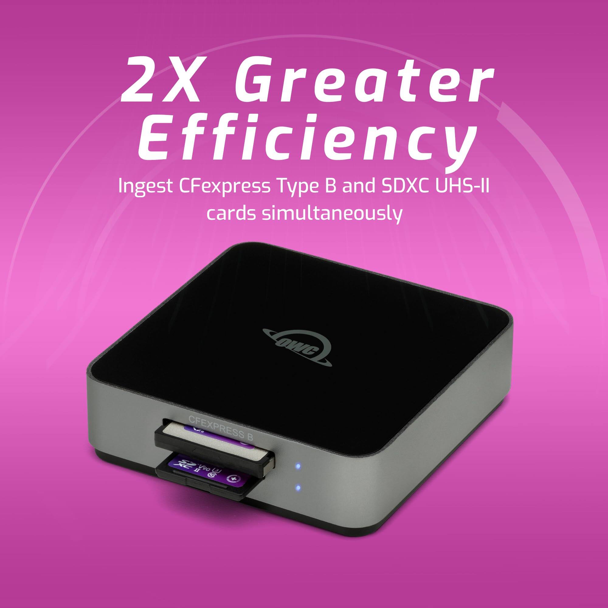 2X Greater Efficiency  
Ingest CFexpress Type B and SDXC UHS-II cards simultaneously