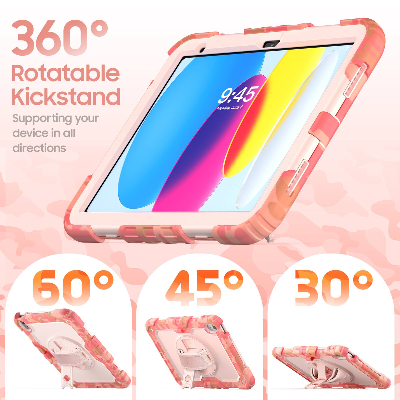 360° Rotatable Kickstand  
Supporting your device in all directions  

9:45  
Monday, June 6  

60°  
45°  
30°