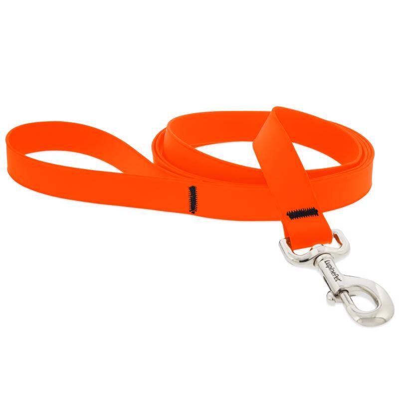 Angle. LupinePet - LupinePet Splash Neon Orange BioThane Dog Leash - Neon Orange.