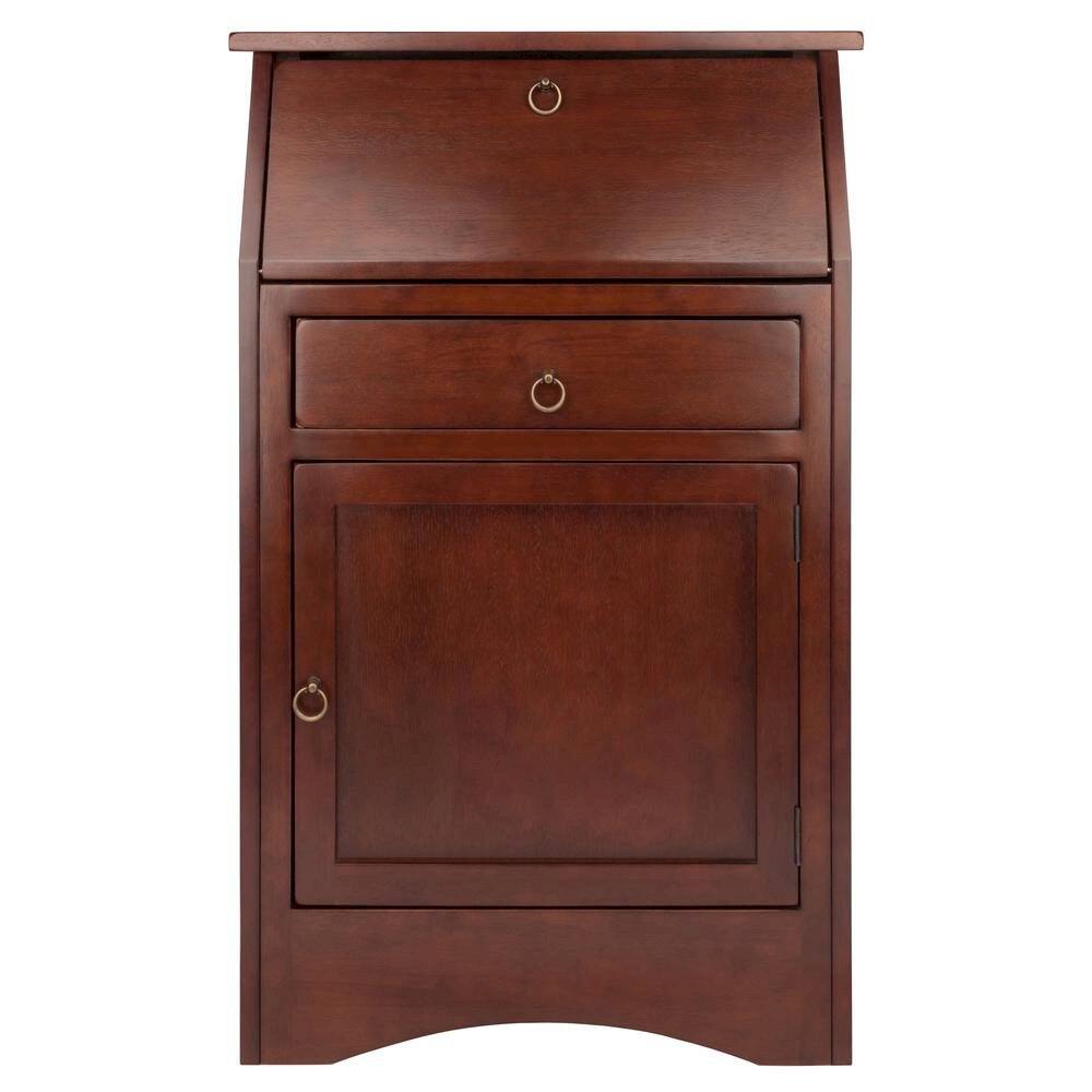 Left. FurniFact - Walnut Secretary Desk – Classic Roll Top Hidden Desk with Storage - Walnut.