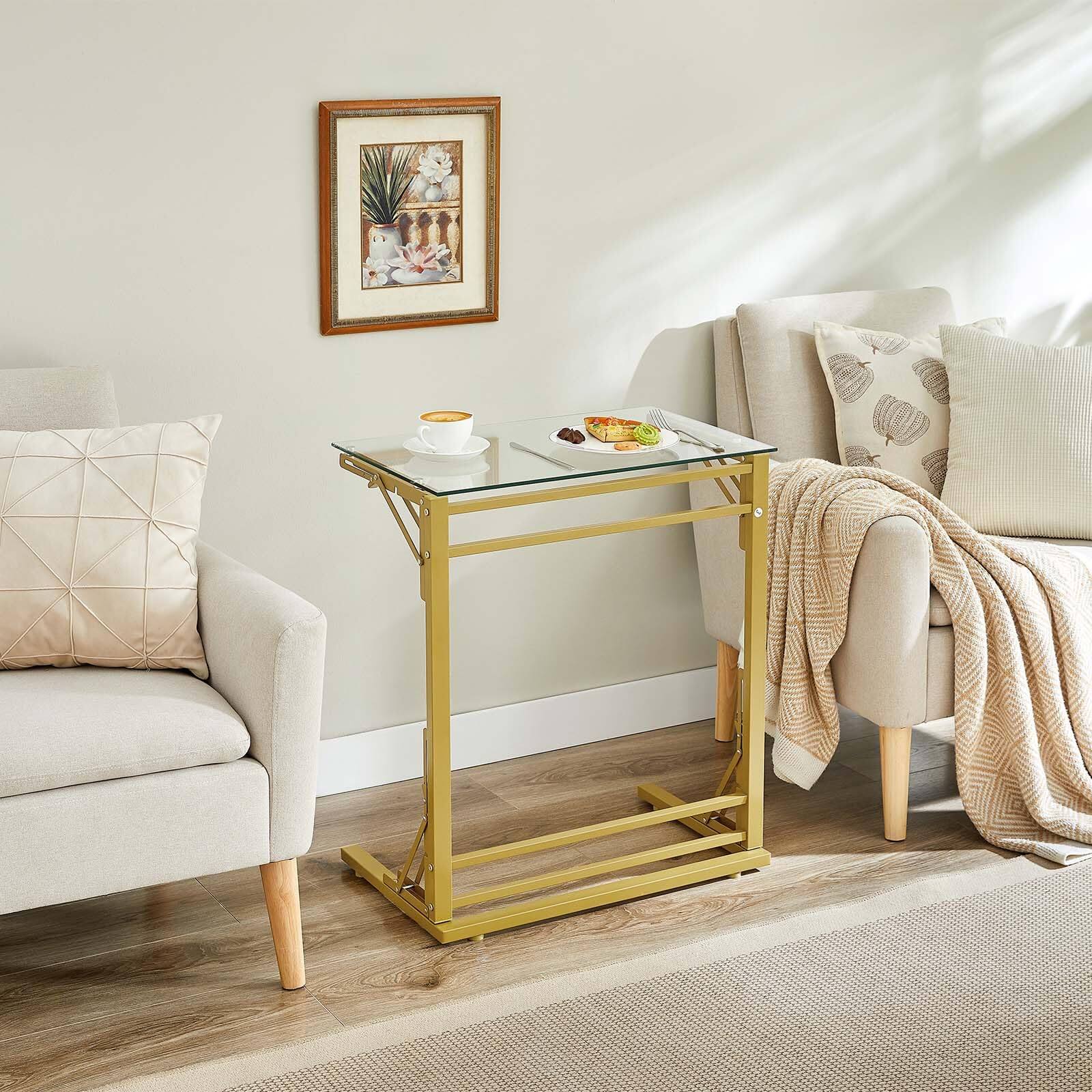 Alt View 3. Fabibe - 24" Folding C Shaped End Table Small Tempered Glass Side For Couch Or Bed Foldable Tv Tray Laptop Desk With - Clear+black.