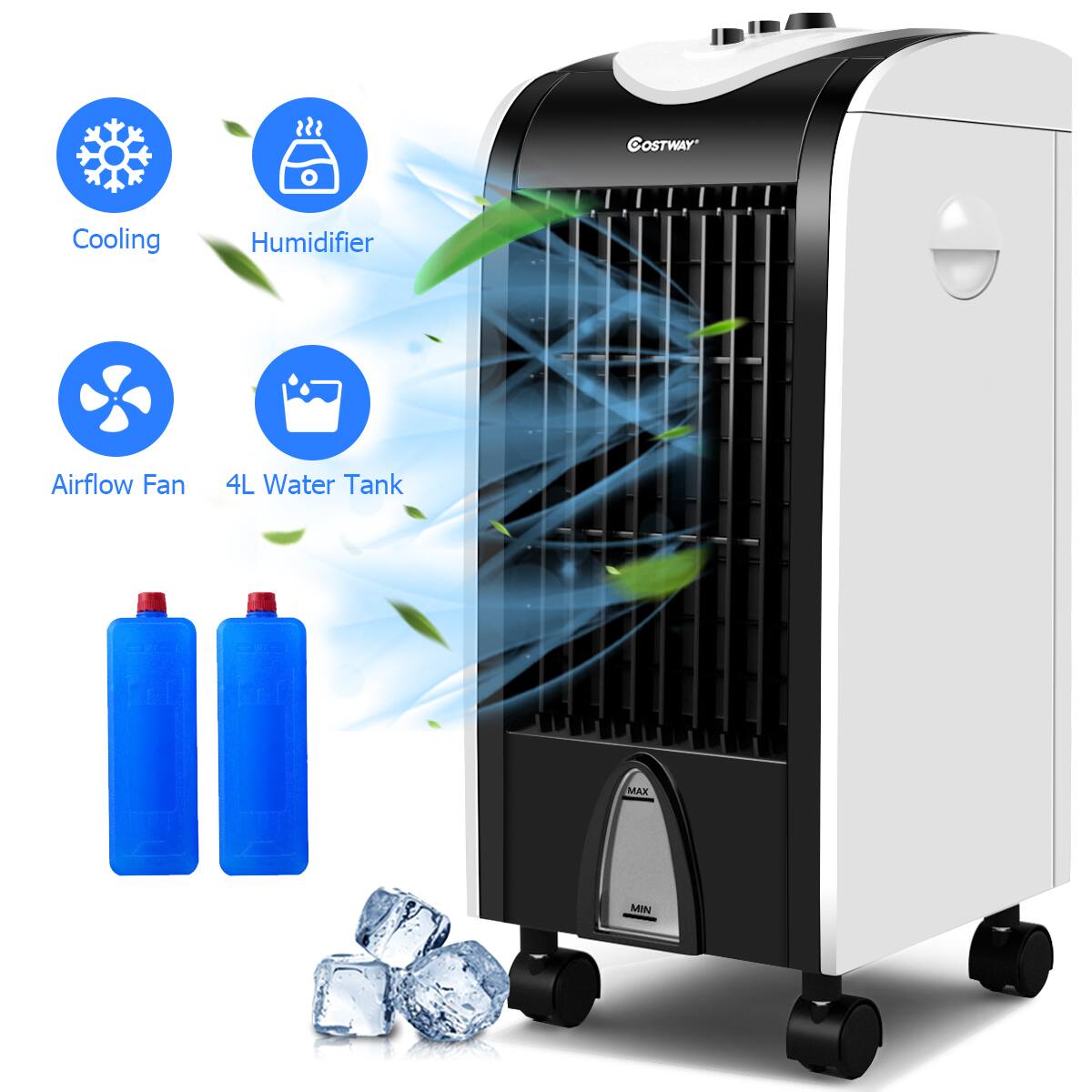 Costway - Evaporative Portable Cooler Fan Humidify - Black and White
