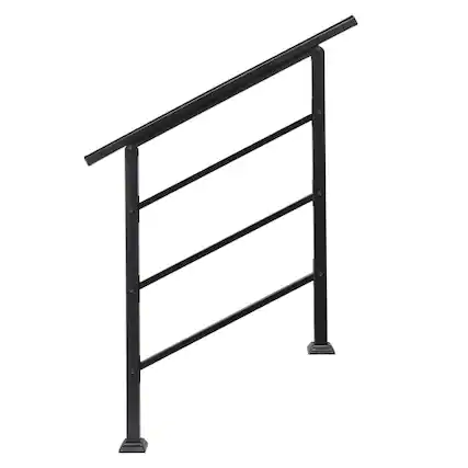 Front. Winado - 2PCS 1-3 Steps Handrails Adjustable Wrought Iron Handrail Transitional Hand Rails, Stair Railing for In/Outdoor Garden - Black.
