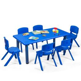 Gymax - Kids Plastic Table and Stackable Chairs Set Indoor/Outdoor Classroom Home - Blue