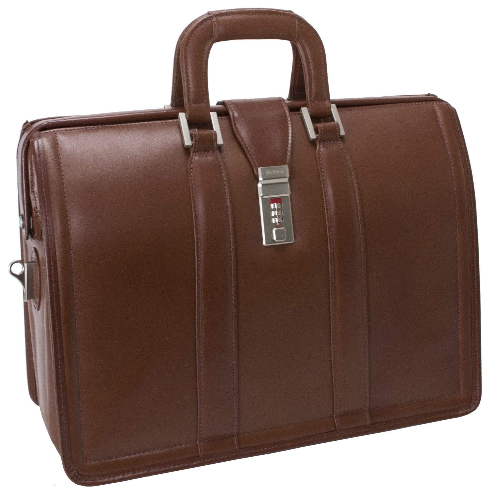 McKleinUSA - 17-inch Litigator Laptop Brief Morgan, Full-Grain Leather, Padded Laptop Compartment, Combination Lock - Brown