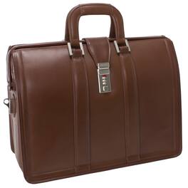 McKleinUSA - 17-inch Litigator Laptop Brief Morgan, Full-Grain Leather, Padded Laptop Compartment, Combination Lock - Brown