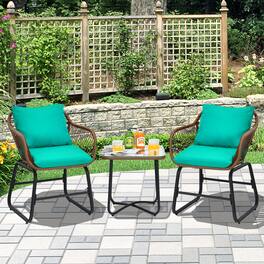 Gymax - 3PCS Outdoor Bistro Set Patio Conversation Furniture Set w/ Cushions - Turquoise