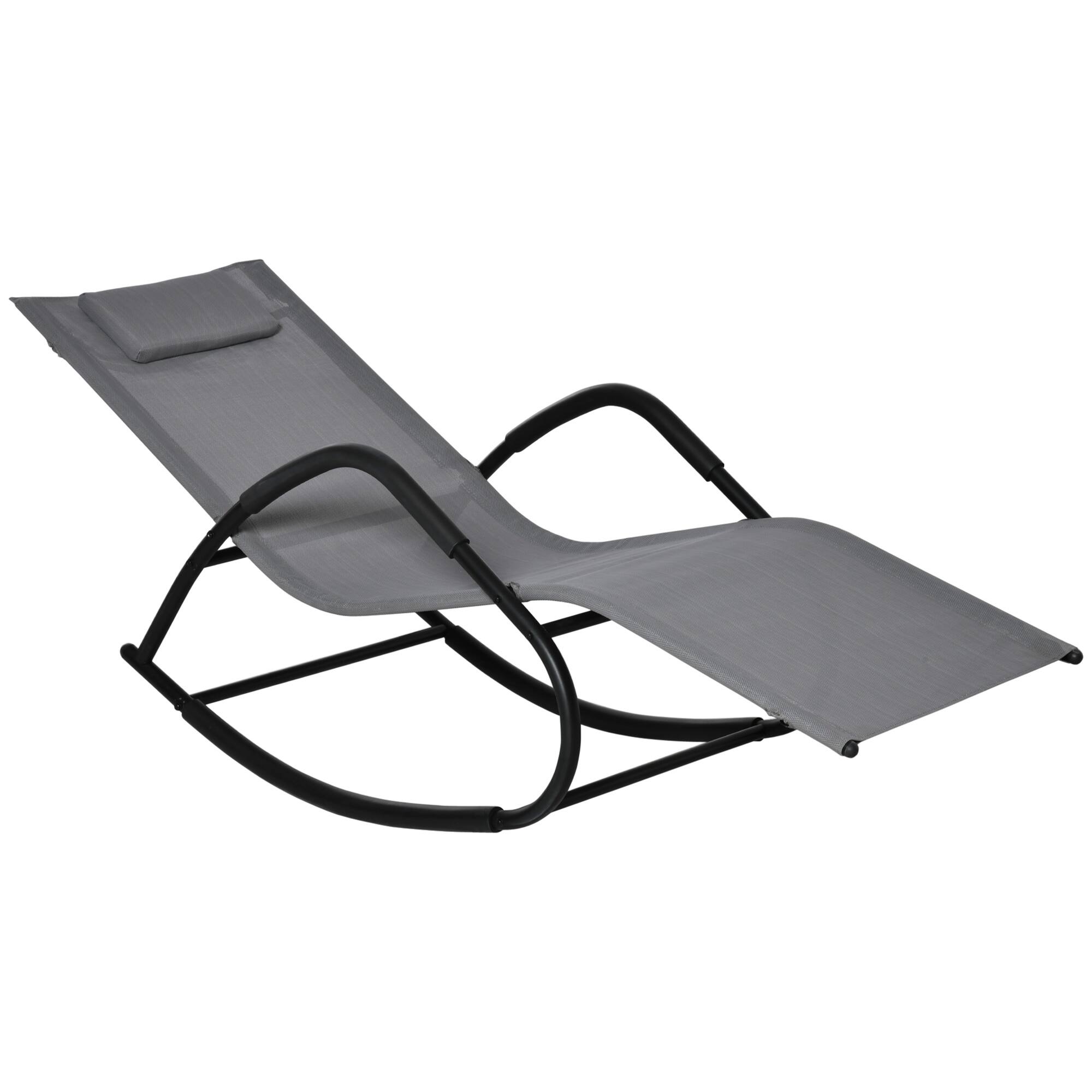 Front. Outsunny - Rocking Chair, Zero Gravity Patio Chaise Sun Lounger, Outdoor Rocker, UV Water Resistant, Pillow for Sunbathing, Lawn - Gray.