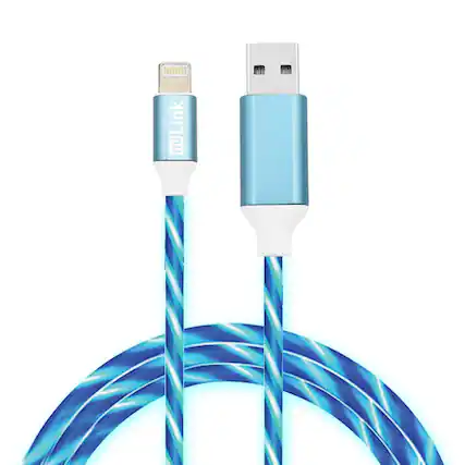 Front. miLink - 1-Pack 2M/6.6FT Glowing Light Streamer 8-pin to USB-A Charging & Data Cable (blue).