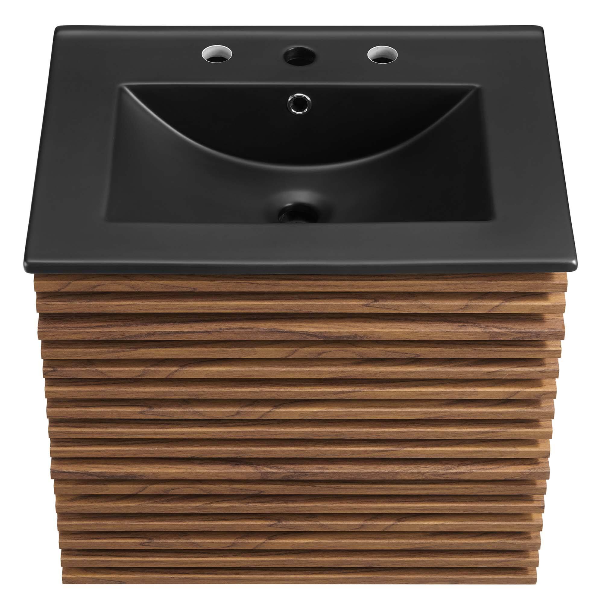 Alt View 4. Modway - Render Wall-Mount Bathroom Vanity with Black Basin Included - Walnut Black.
