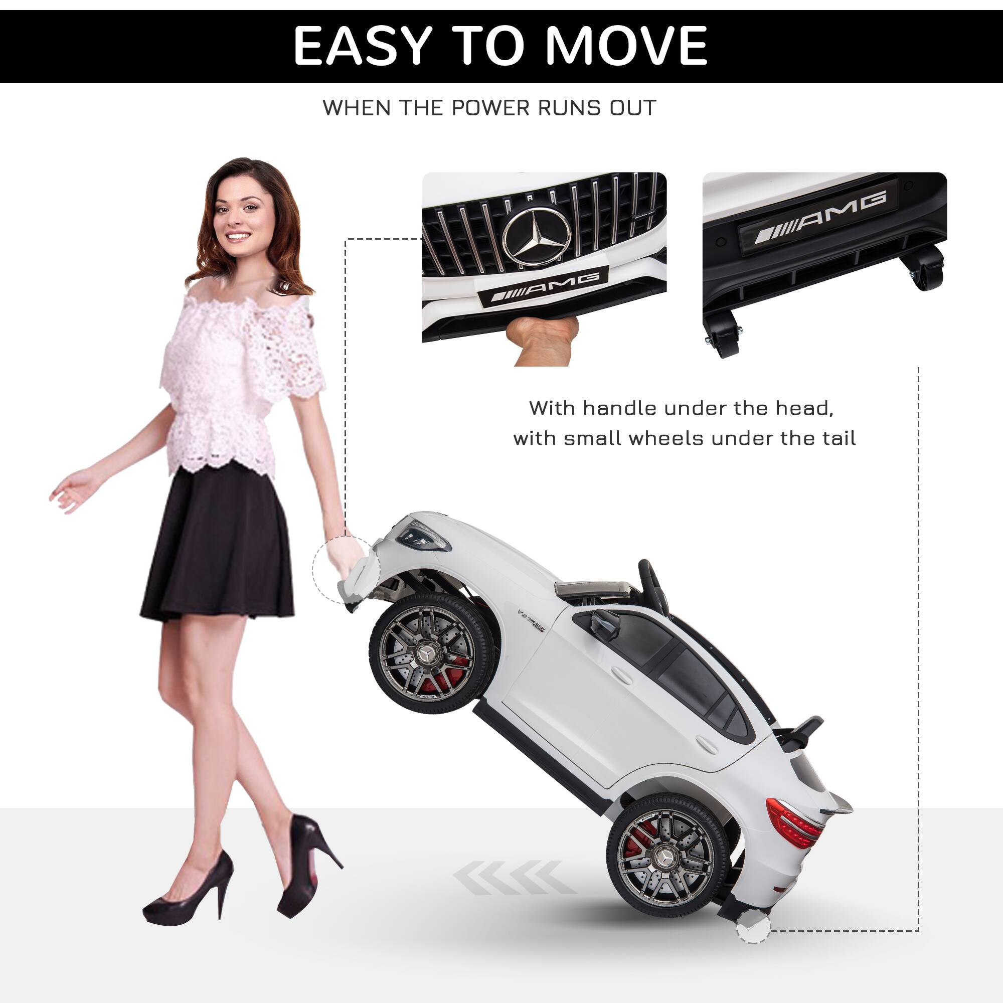 EASY TO MOVE  
WHEN THE POWER RUNS OUT  

With handle under the head, with small wheels under the tail