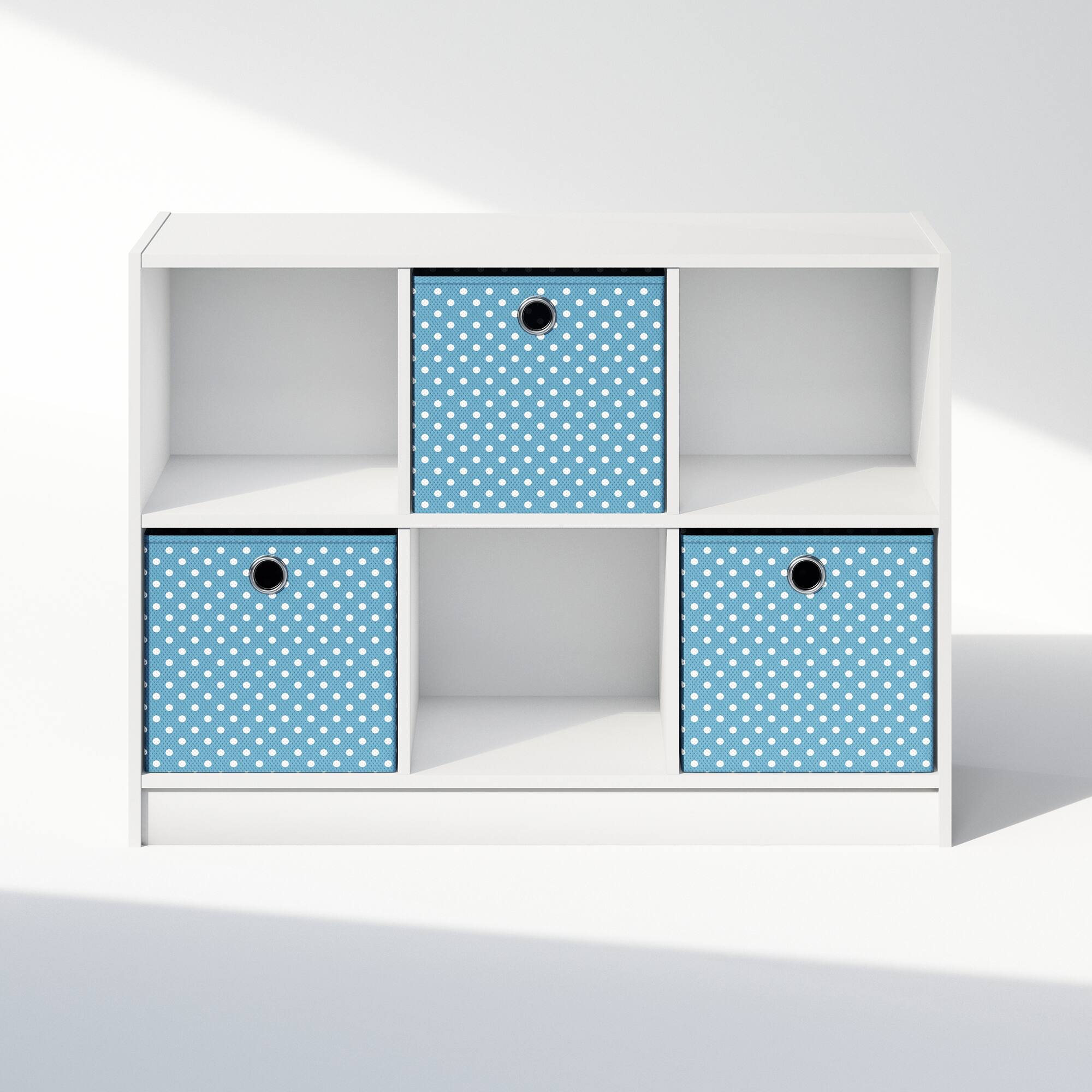 Alt View 2. Furinno - Cubic Multipurpose Clothing & Closet Storage Organizer Shelf with Bin Drawers, 6-Cube - White/Light Blue.