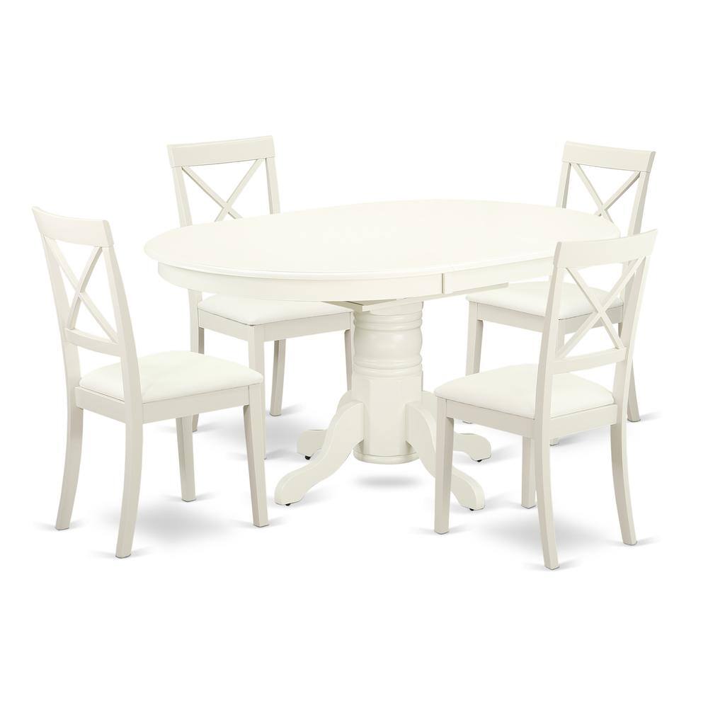 Back. East West Furniture - Dining Room Set Linen White - Brown.