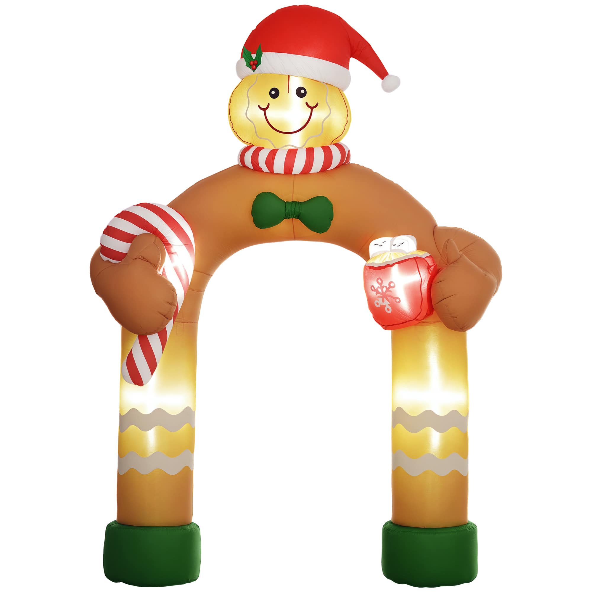 Front. Outsunny - 9.2' Christmas Inflatables Gingerbread Man Arch with White LED Lights, Blow-Up Outdoor Christmas Decorations for Party - Brown.