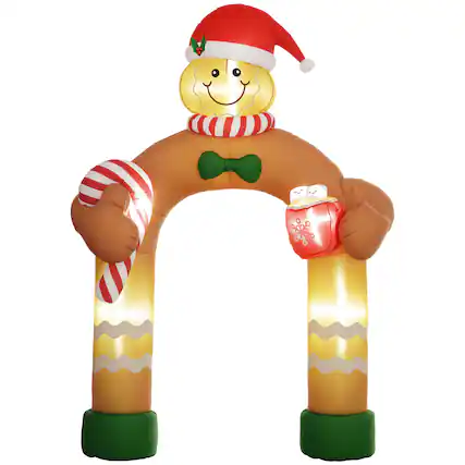 Front. Outsunny - 9.2' Christmas Inflatables Gingerbread Man Arch with White LED Lights, Blow-Up Outdoor Christmas Decorations for Party - Brown.