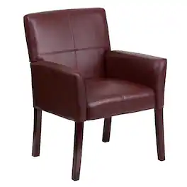 Emma + Oliver - Faux Leather Executive Side Reception Chair with Mahogany Legs - Burgundy