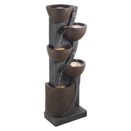 VEVOR - Outdoor Water Fountain, 49.61 in Tall, 5-Tier Jar-Shaped Cascading Design with LED Light and Pump, Ideal for Garden - Iron Brown