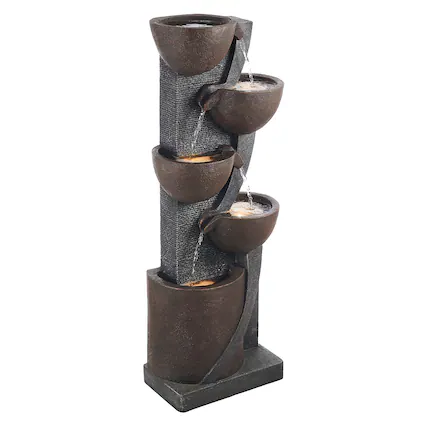 Front. VEVOR - Outdoor Water Fountain, 49.61 in Tall, 5-Tier Jar-Shaped Cascading Design with LED Light and Pump, Ideal for Garden - Iron Brown.