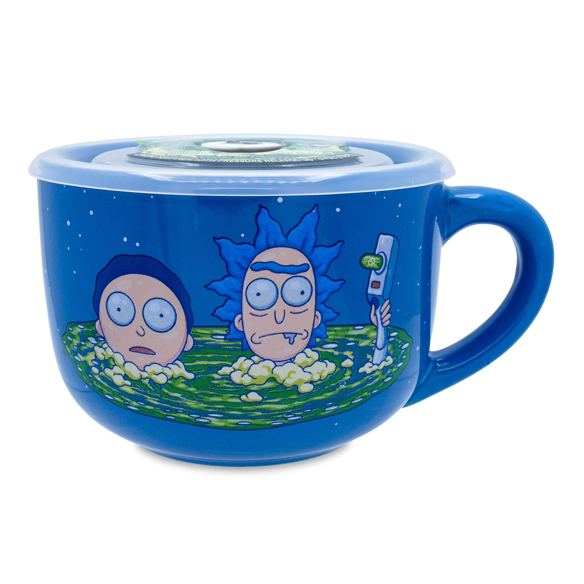 Silver Buffalo - Rick and Morty Portal Heads Ceramic Soup Mug With Lid | Holds 24 Ounces - Blue