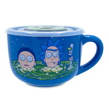 Front. Silver Buffalo - Rick and Morty Portal Heads Ceramic Soup Mug With Lid | Holds 24 Ounces - Blue.