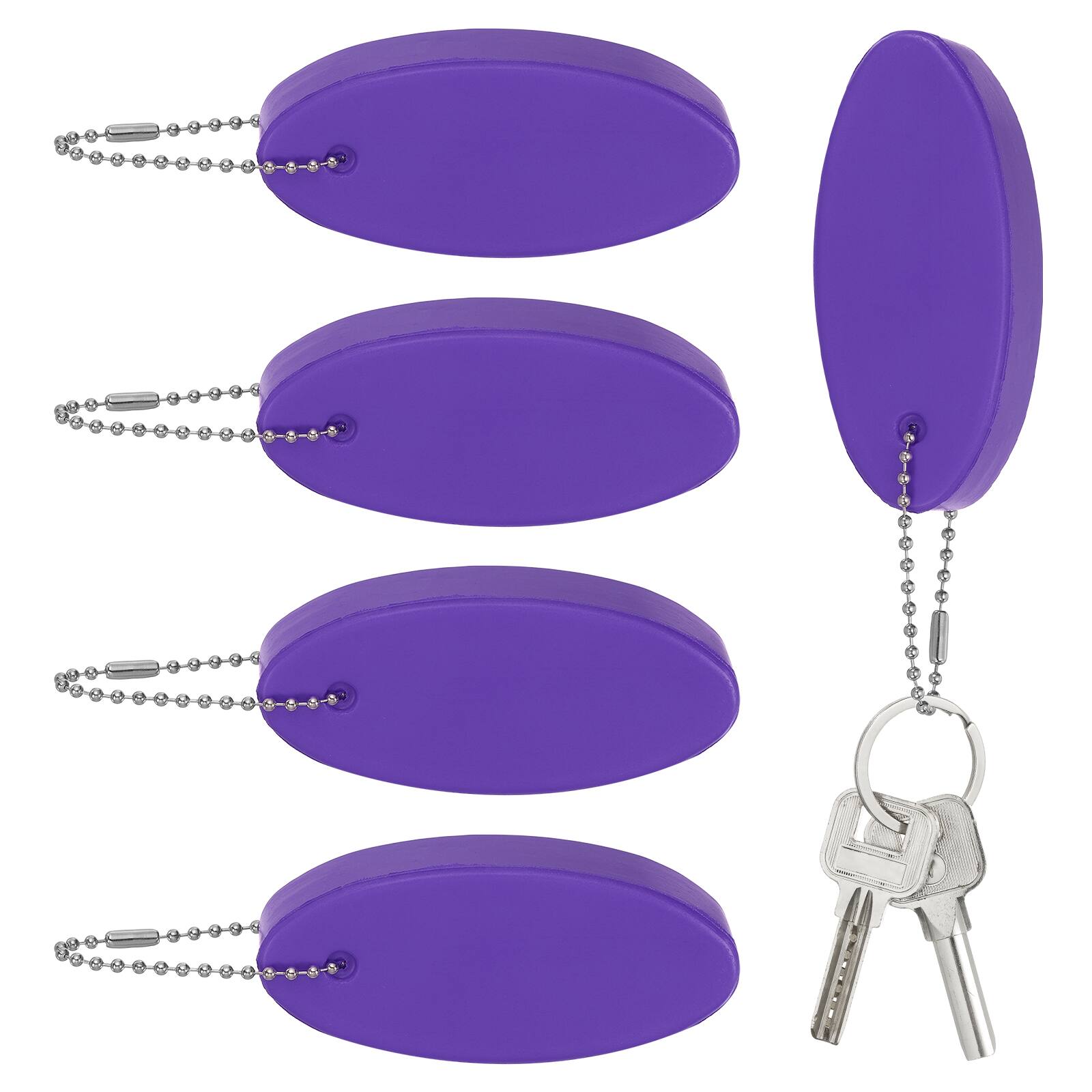 Front. Unique Bargains - Floating Keychain, Bright Color Key Float Keyring Holder Waterproof, 5pcs - Fits Boating/Fishing/Swimming/Water Sports - Purple.