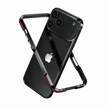Front. UUCOVER - Metal Bumper Case for Apple iPhone 18 Pro Shockproof Aluminum Alloy Bumper Frame - Red+Black.
