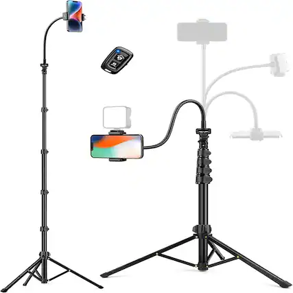Front. Schertz - 86" Phone Tripod for iPhone & Android – Flexible Gooseneck, Remote, Portable Aluminum Stand for Selfies & Video.