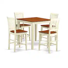 East West Furniture - 5 Pc Counter height Table-Square pub Table and 4 Kitchen counter Chairs - Buttermilk & Cherry