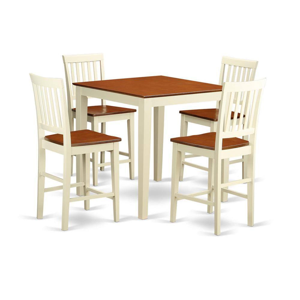 Front. East West Furniture - 5 Pc Counter height Table-Square pub Table and 4 Kitchen counter Chairs - Buttermilk & Cherry.