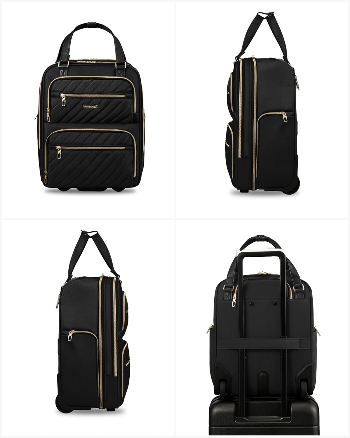 Alt View 3. LUGGEX - LUGGEX 16 Inch Underseat Carry On Luggage with Wheels,Softside Lightweight Suitcase UDK - LX-UX - Black.