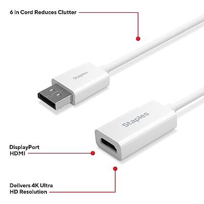 6 in Cord Reduces Clutter  
DisplayPort HDMI  
Delivers 4K Ultra HD Resolution