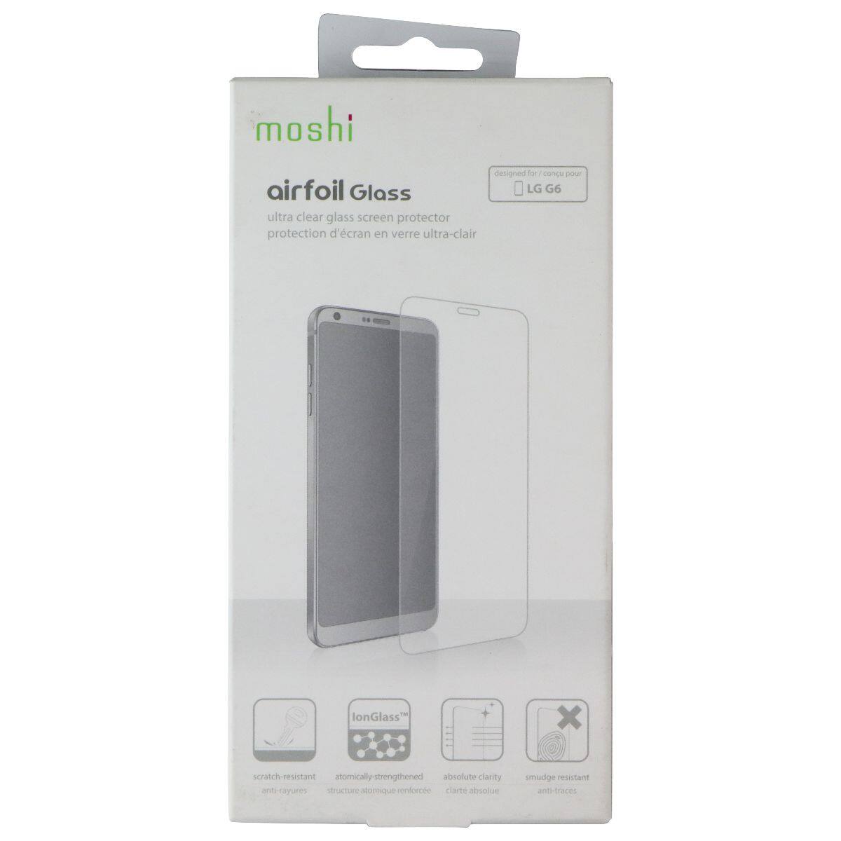 moshi designed for 1 conu pour airfoil Glass LG G6 ultra clear glass screen protector protection d'cran en verre ultra-clair lonGlass x scratch-resistant atorically-strengthened absolute clarity anti-rayures structure stornique que renforce clarte absolue smudge resistant anti-traces
