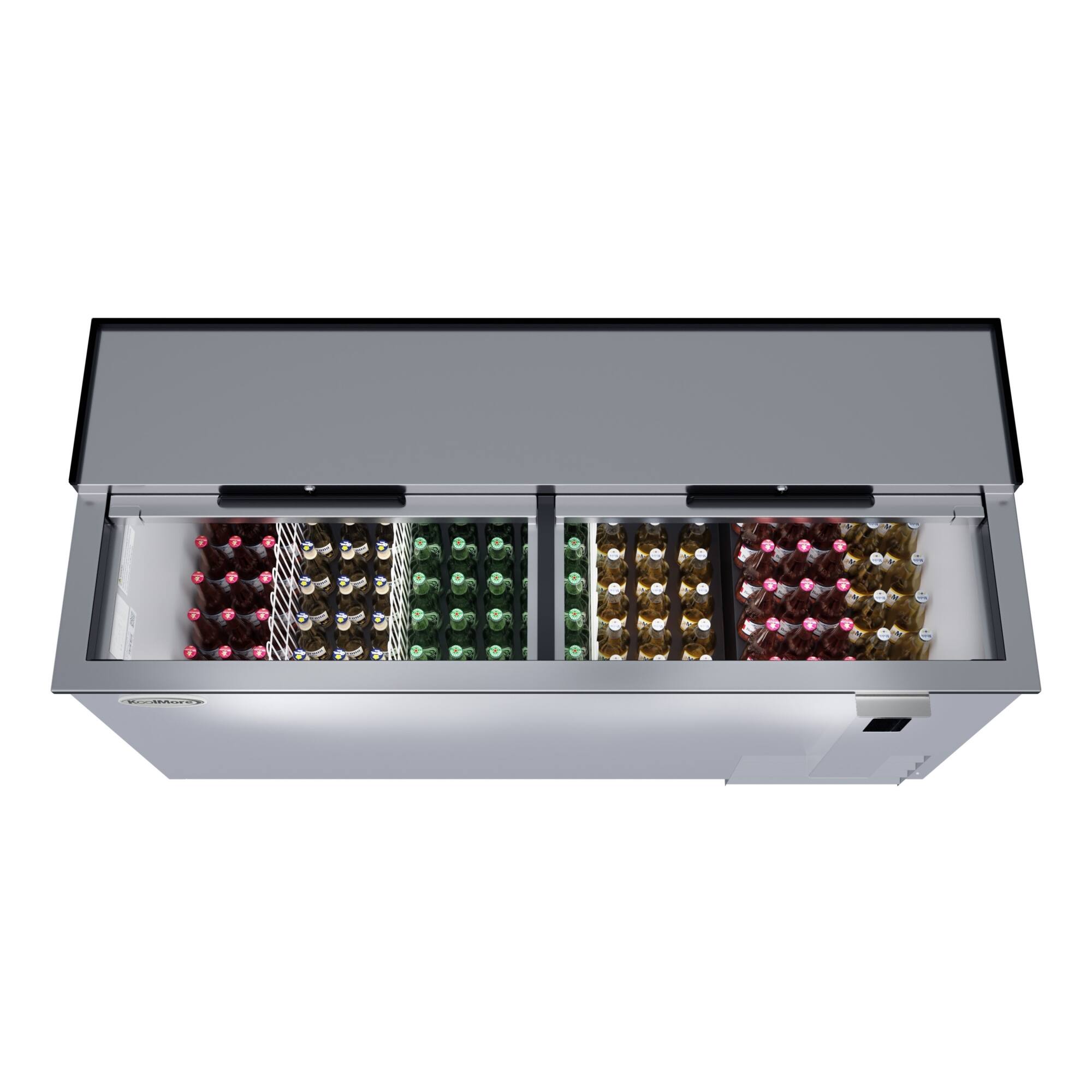 Angle. Koolmore - 65 in. Commercial Bottle Cooler in Stainless-Steel with Built-In Opener, ETL Listed, 19 cu. ft. (KM-BOC65-SS) - Stainless steel.