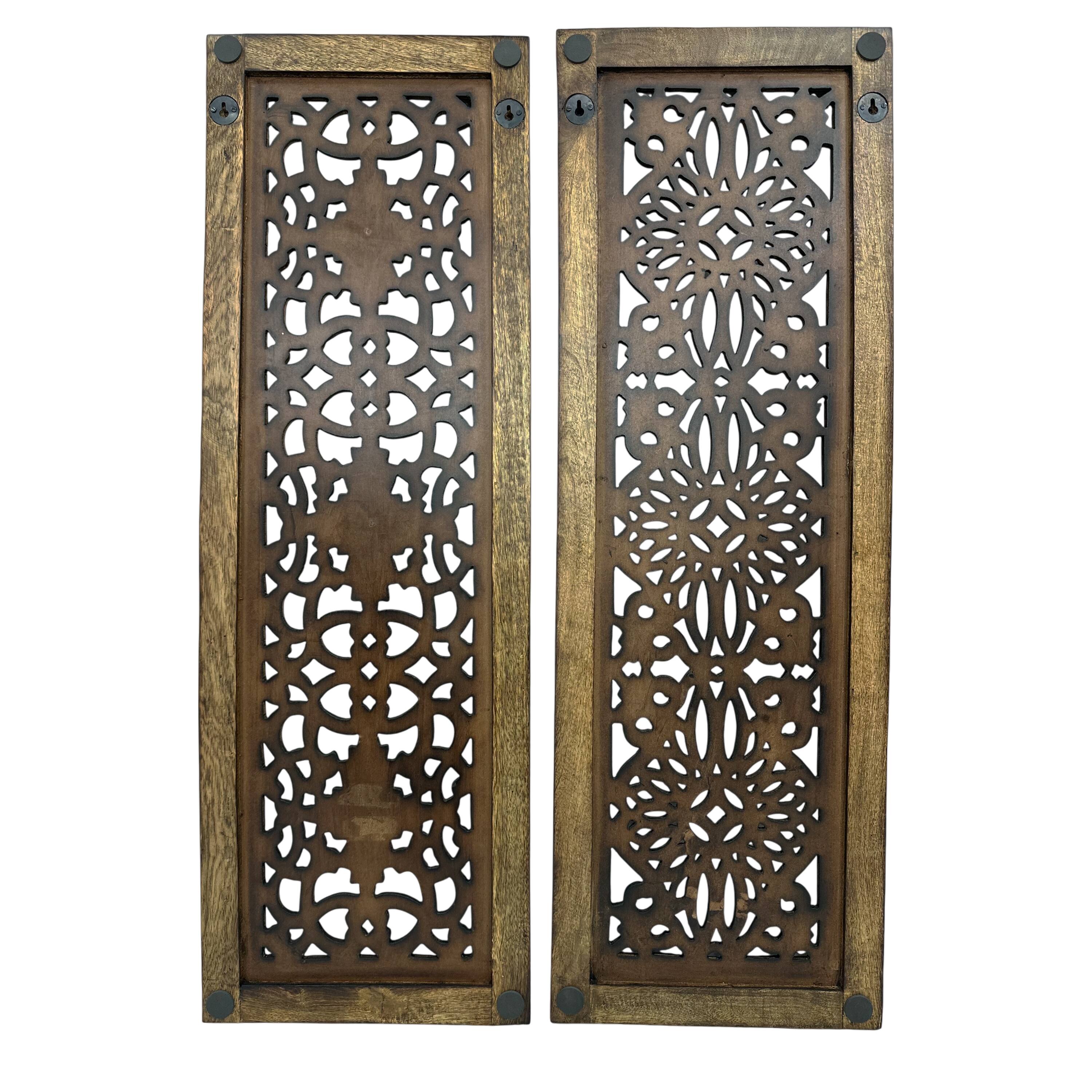 Angle. Manhattan Lane - Benzara Floral Hand Carved Wooden Wall Panels, Assortment of Two - Brown.