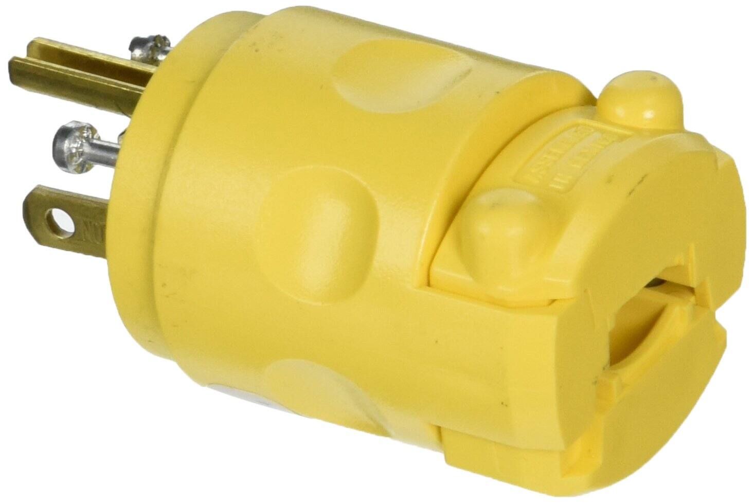 Angle. Leviton - 20 Amp 125 Volt Straight Blade Plug 520PV NEMA 5-20P - Yellow.