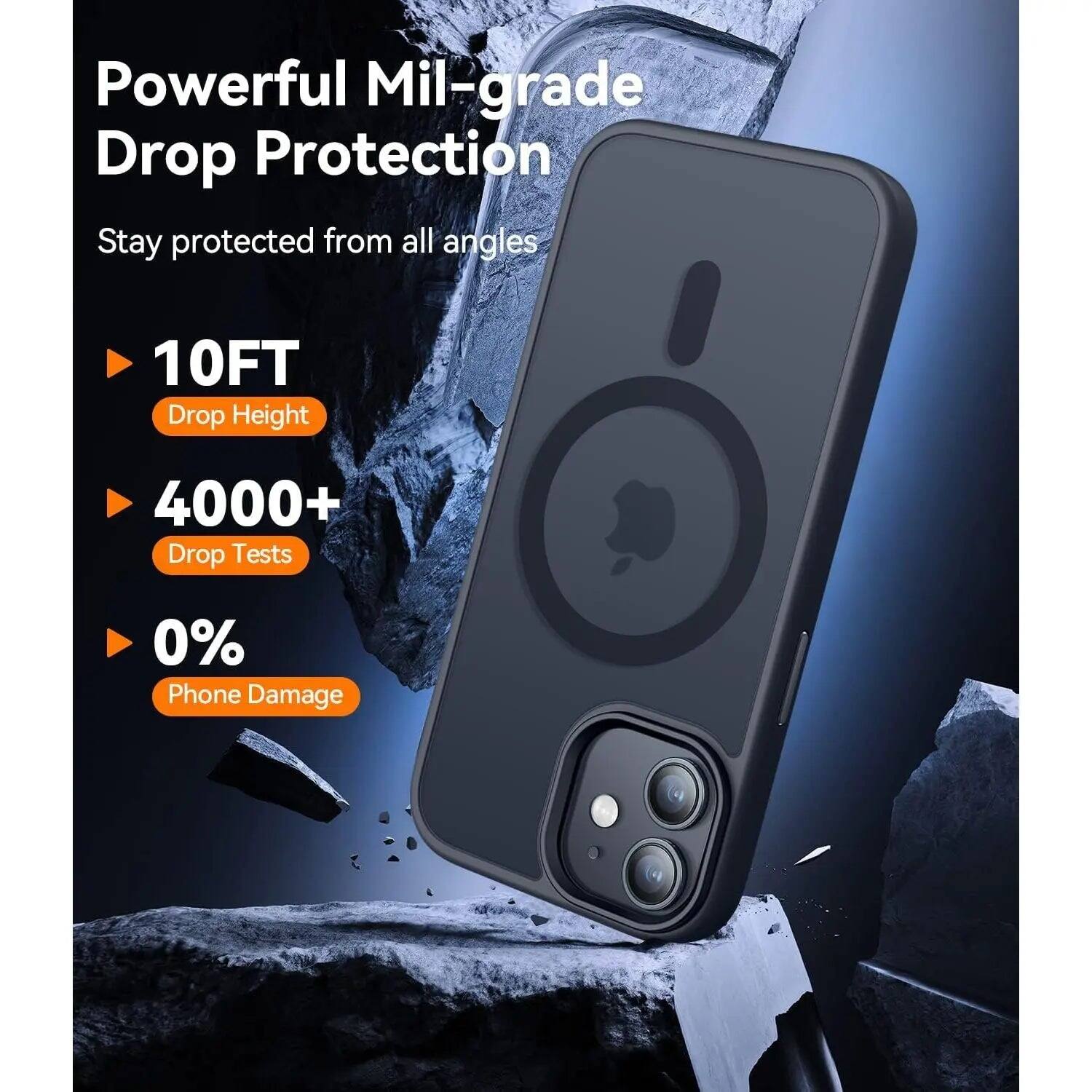 Powerful Mil-grade Drop Protection  
Stay protected from all angles  
10FT Drop Height  
4000+ Drop Tests  
0% Phone Damage