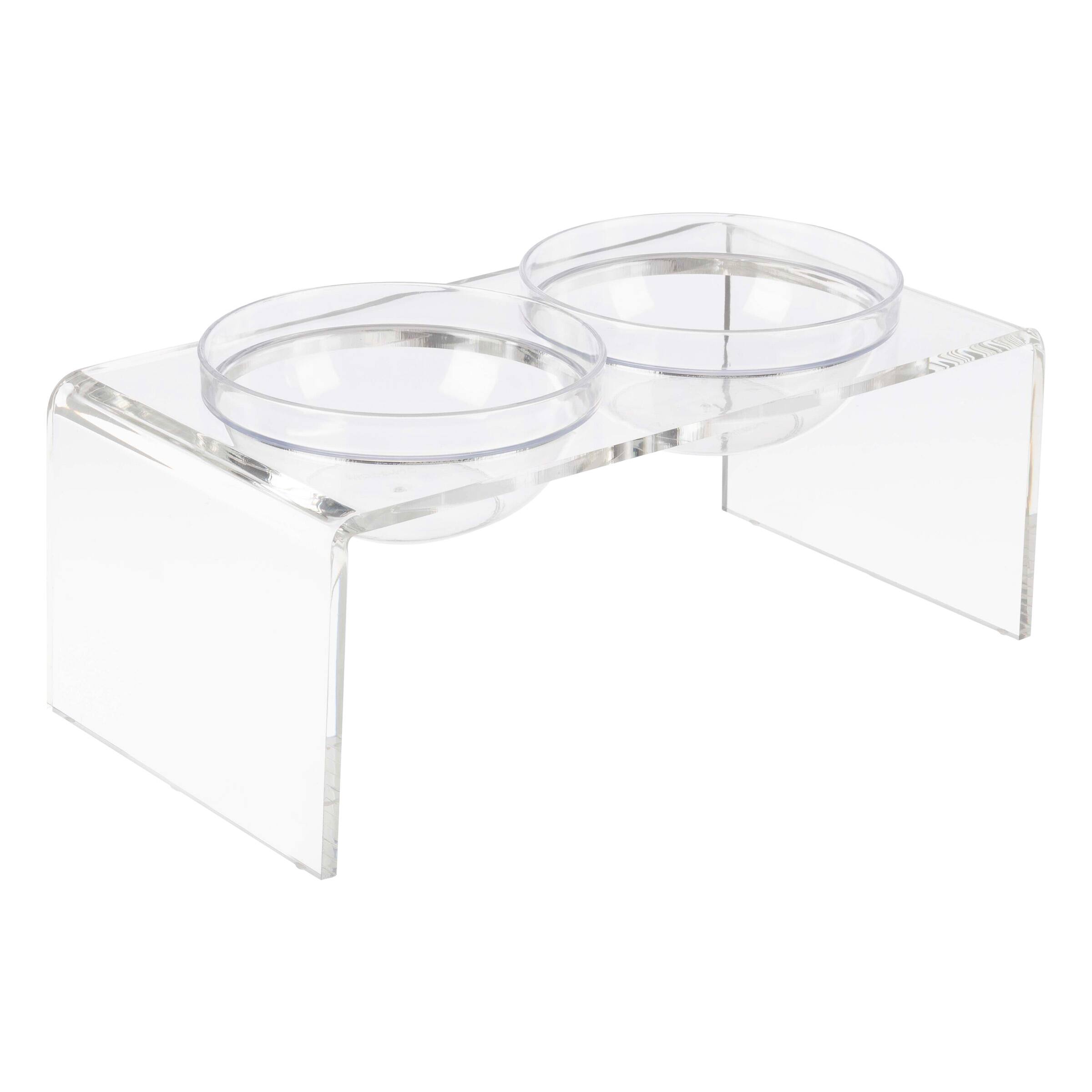 Angle. PetMaker - Elevated Dog and Cat Bowls Set - 7.1in Tall Acrylic Dog Bowl Stand - Clear.