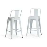 Simpli Home - Rayne Metal Counter Height Stool (Set of 2) - White - Front_Zoom