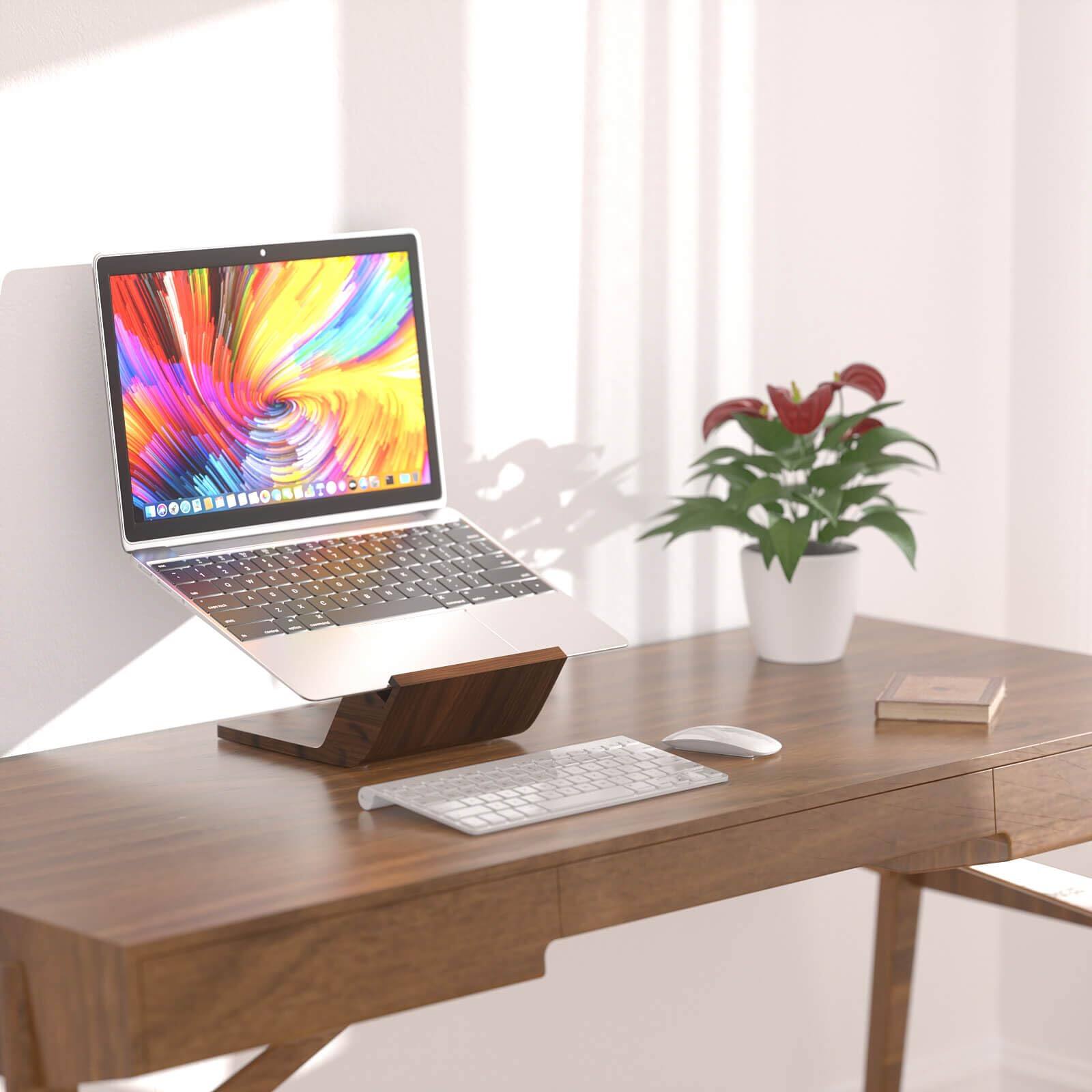 Alt View 1. HongFei - Wooden Laptop Stand, Ergonomic Computer Stand for Desk, Portable Laptop Riser, Notebook Stand Holder for Laptops - Walnut.