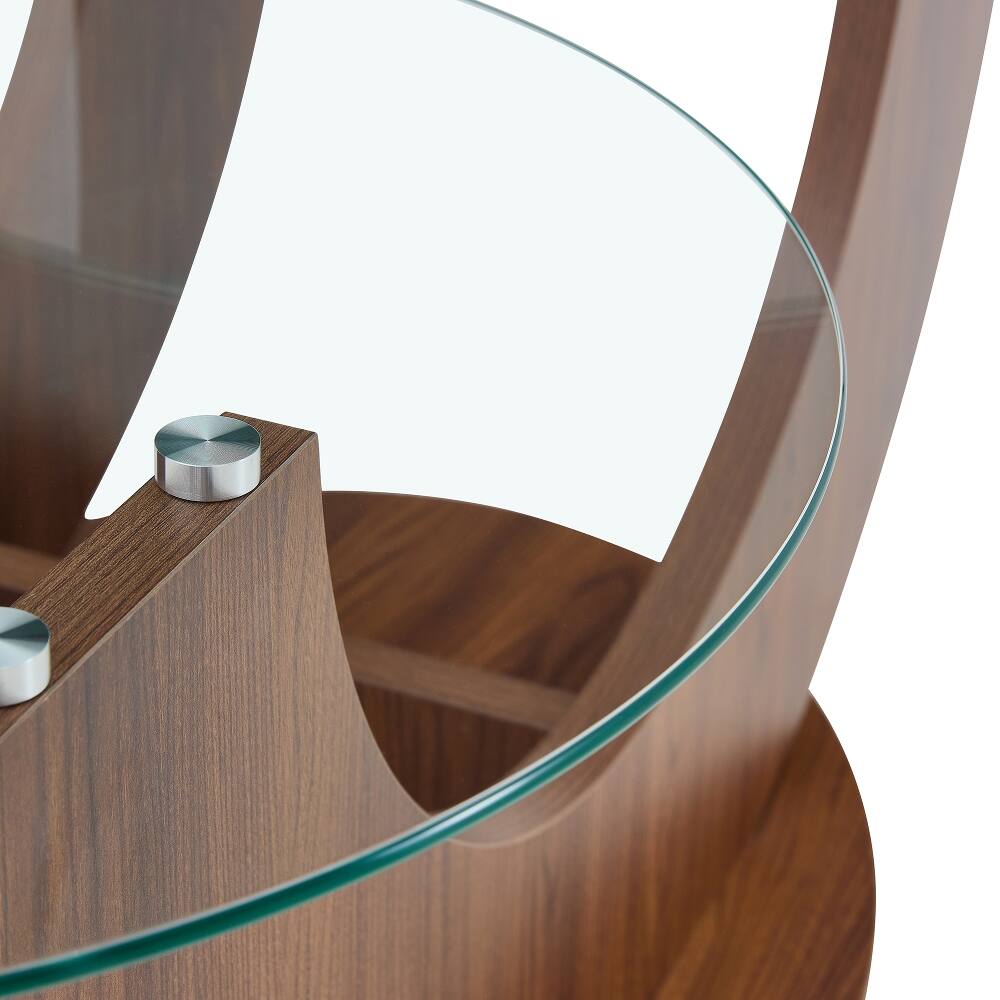 Alt View 9. Loheer - Loheer U-Shaped Glass Coffee Table 2-Tier Modern Side Table - Walnut.