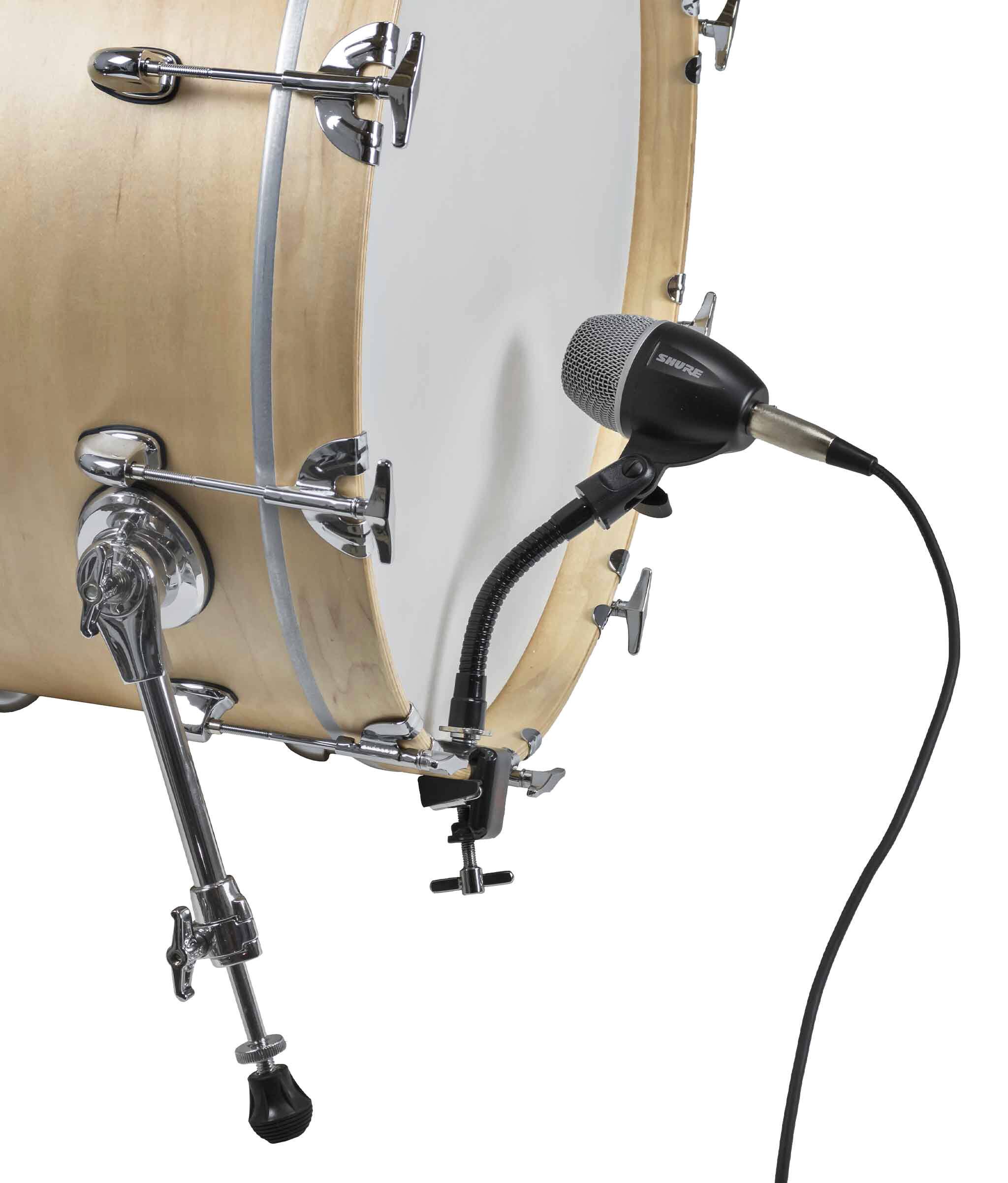 Left. Gibraltar Hardware - 6" Microphone Gooseneck with Bass Drum Hoop Clamp, Flexible Mic Mount with Rubber-Lined Clamp.