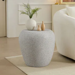 Loheer - 19.29 Inch Irregular Fiberglass Side Table Faux Rock End Table Waterproof Living Room - Beige