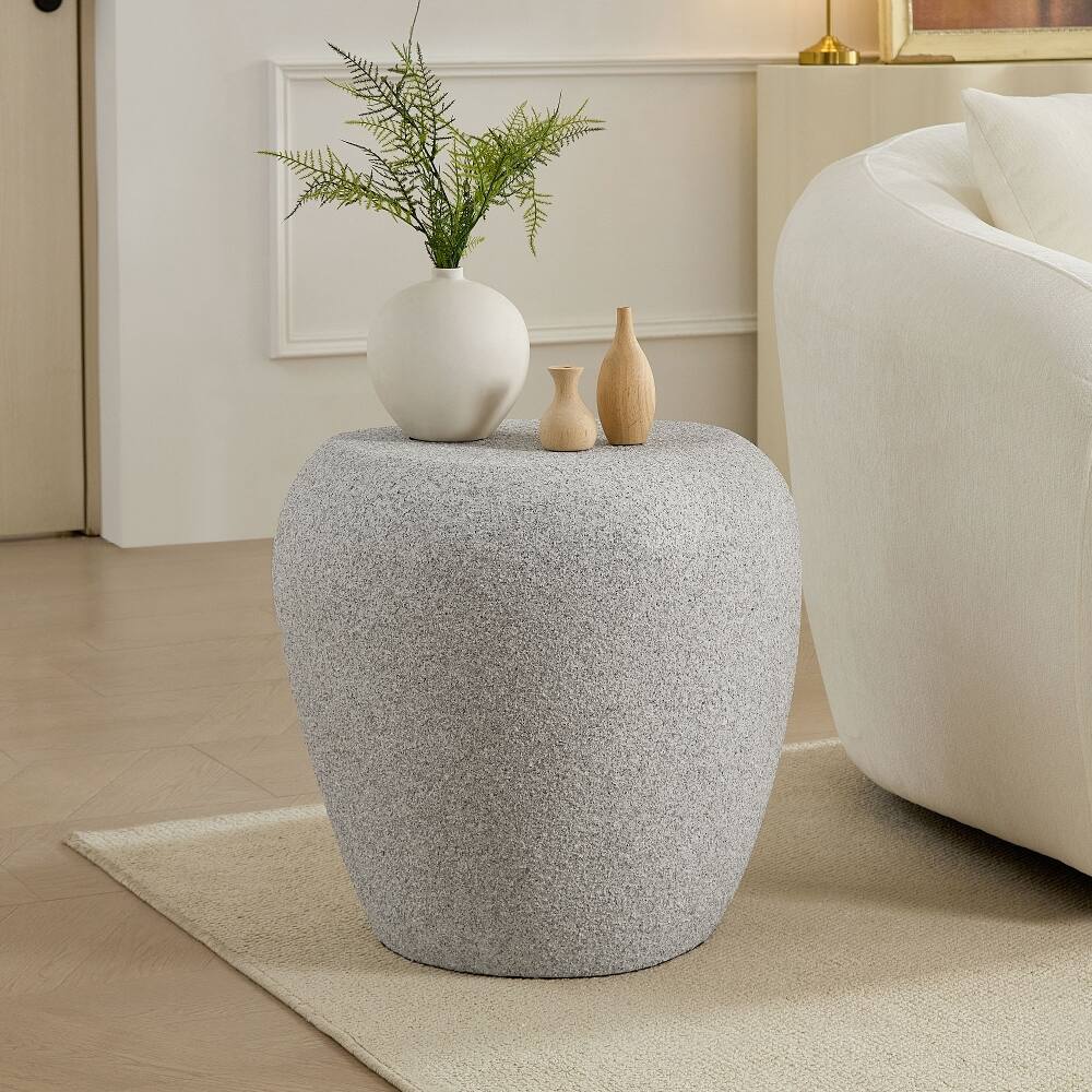 Front. Loheer - Loheer 19.29 Inch Irregular Fiberglass Side Table Beige Faux Rock End Table Waterproof Living Room - Beige.