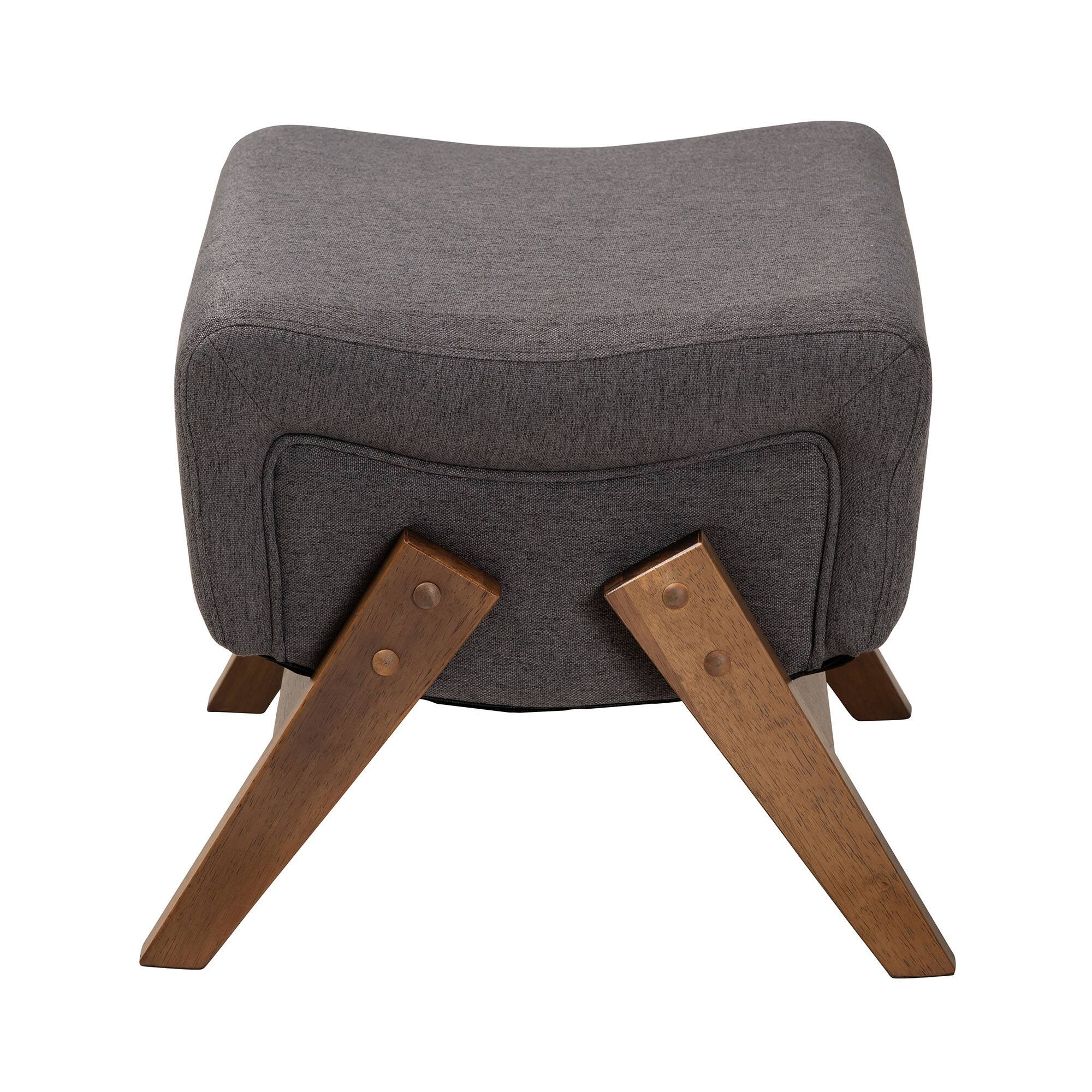 Left. Baxton Studio - Hanson Mid-Century Modern Fabric and Walnut Brown Finished Wood Ottoman - Dark Grey/Walnut Brown.